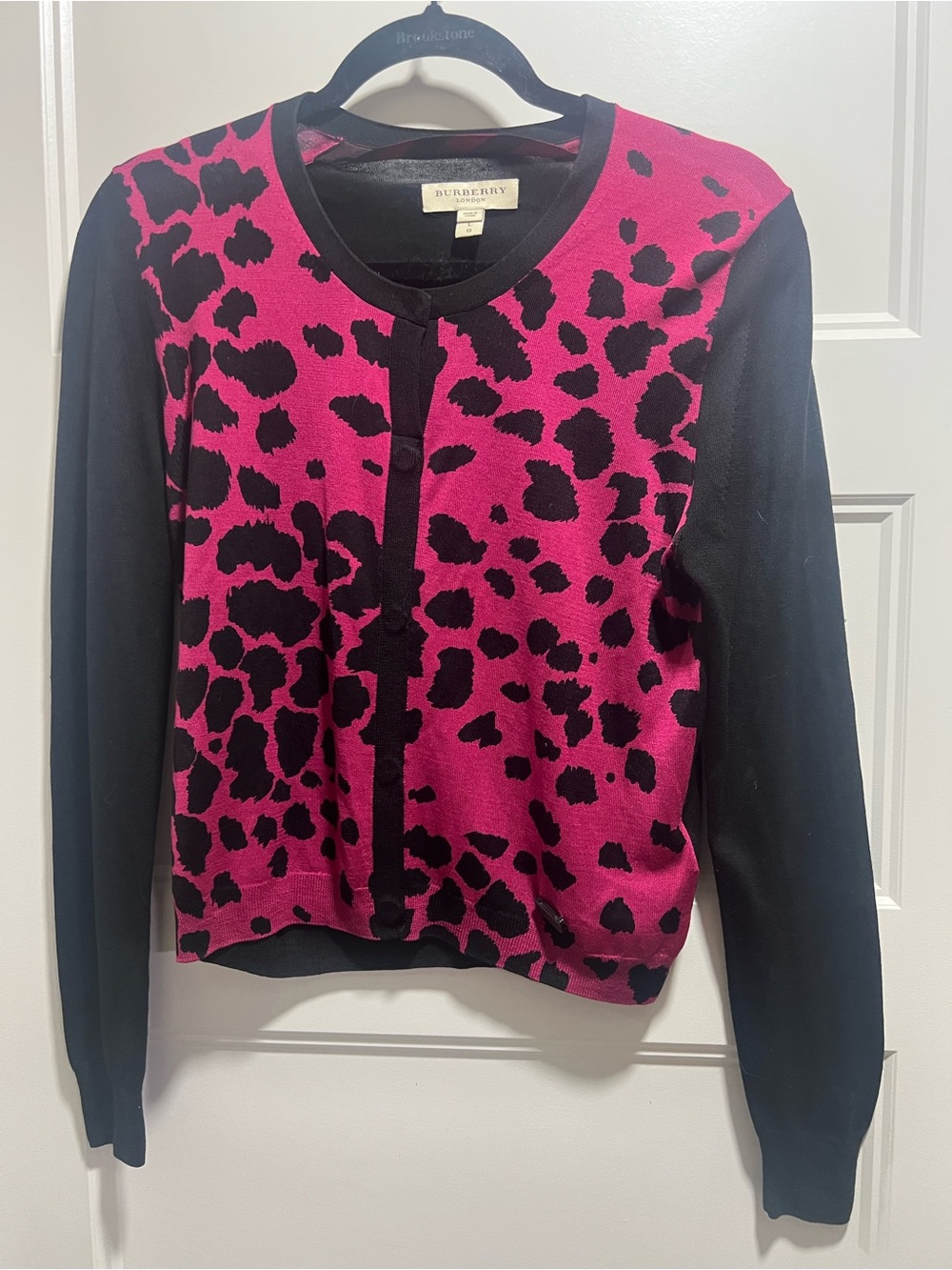 Burberry Hot Pink and Black Leopard-Print Cardigan